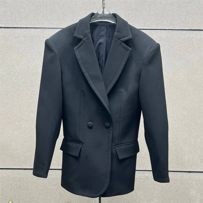 womens blazer winter in outerwears double breasted slim suit jacket High quality long sleeved top Womens coat 241209