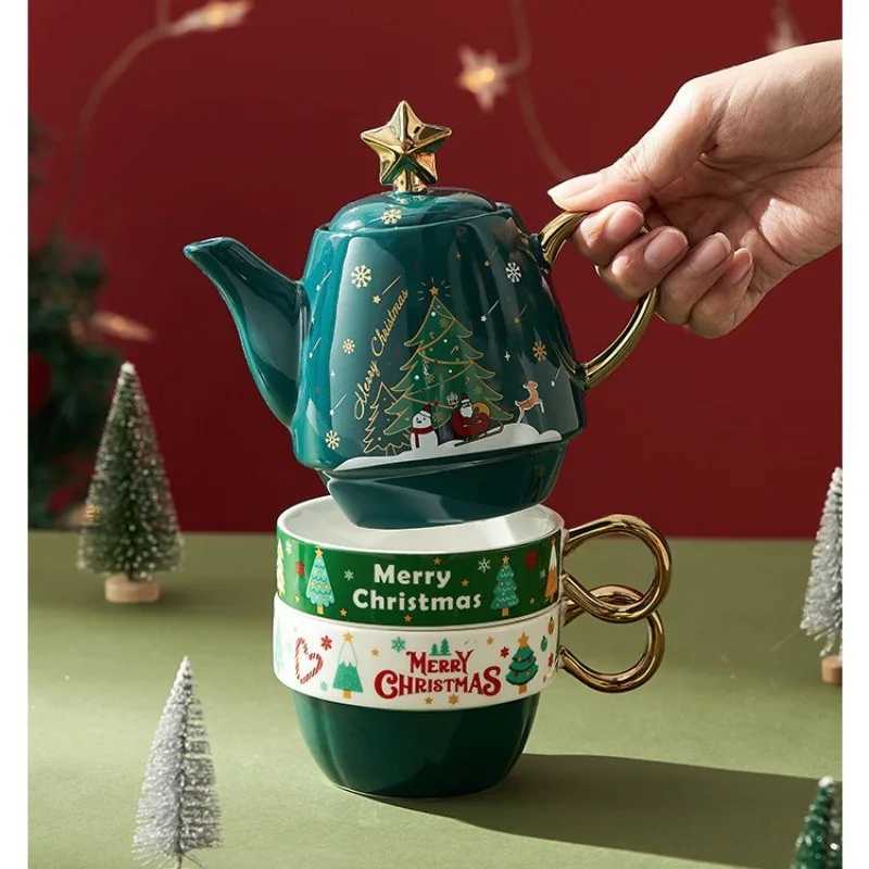 Christmas Ceramic Tea Cup Set with Gift Box Santa Claus/Elk Cartoon Tea Set Coffee Cup Party Decoration Christmas Gift Y241214