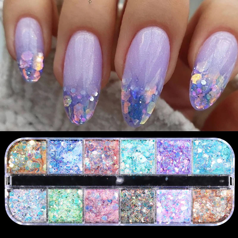 1 Box Aurora Nail Sequins Crystal Thin Irregular Butterfly Star Sparkly Flakes UV Gel Polish Manicure Art Decorations 241213