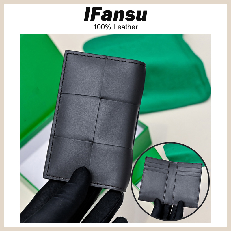 Genuine Leather High-End Elegant Large Grid Hand-Woven Card Holder Multiple Card Slots Anti-Degaussing Business Stylish Portable Unisex Black