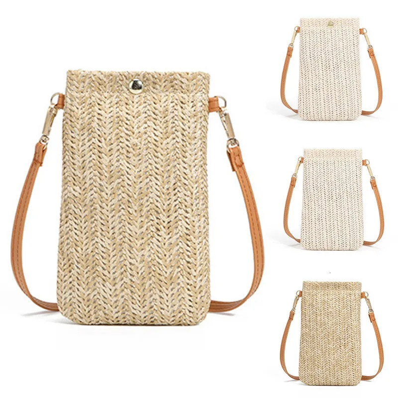 Womens Wallet Diagonal Straw Womens Phone Clutch Bag Womens Wallet Summer Beach Travel Womens Mini Wallet Card Holder 241213