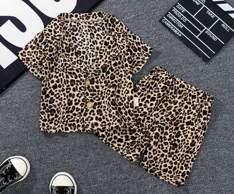 Clothing Sets Children Cotton Out Clothes Summer Baby Boys Leopard Print causal Shirt Shorts 2Pcs/sets Infant Kids Fashion Toddler Tracksuits H241214