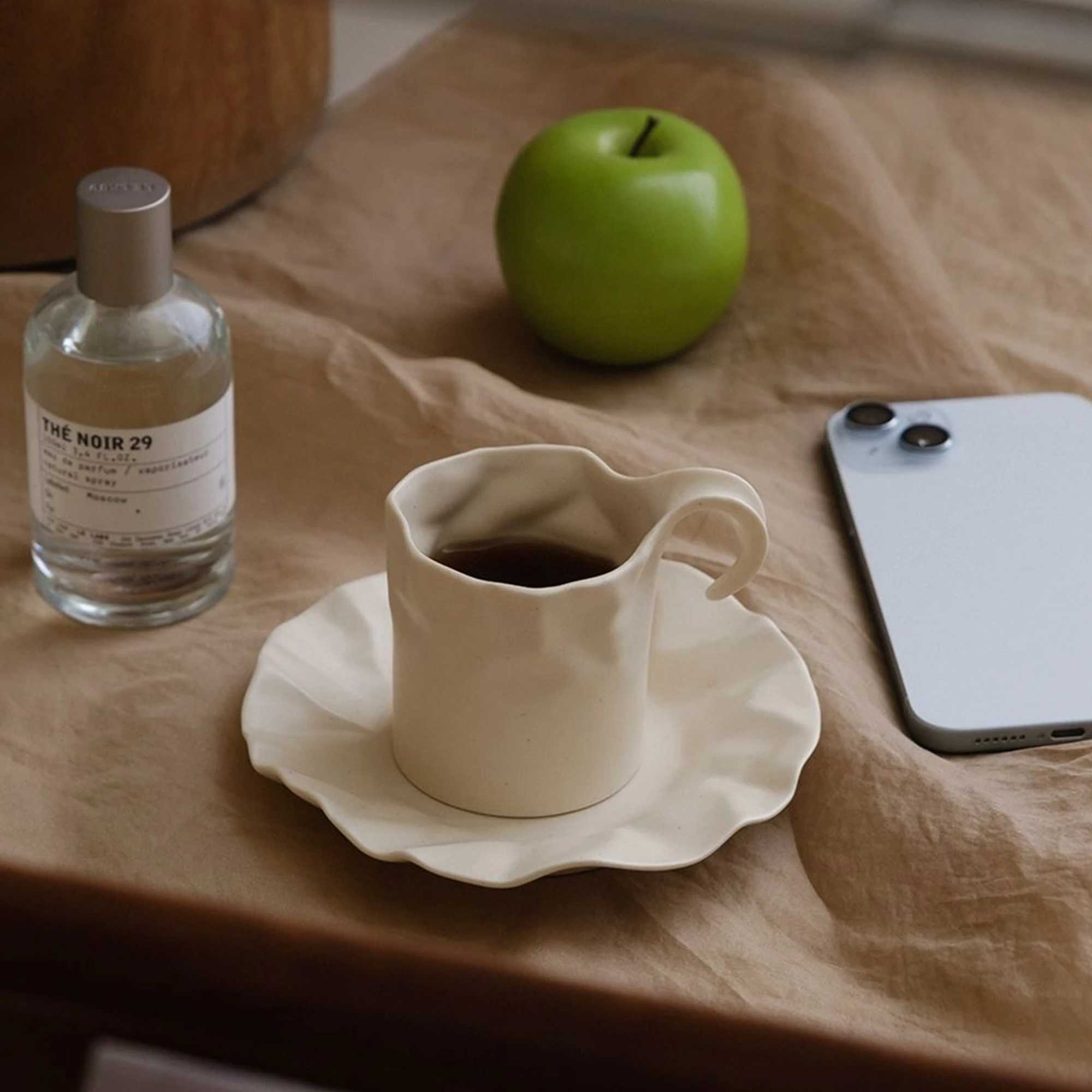 French crepe paper bag coffee cup lotus leaf tray ceramic quirk g simple quality Y241214