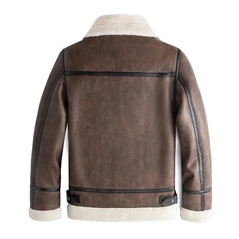Thickened Warm Sheepskin Leather Coat Mens Fur Lamb Wool Cashmere Jackets 241214