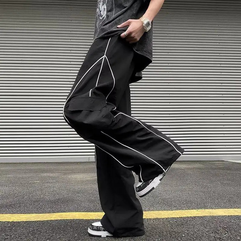 Oversized Black Sweatpants Men Side Stripe Basic Cargo Pants Lady Y2K Streetwear Baggy Jogger Men Women Casual Korean Fashion 241214