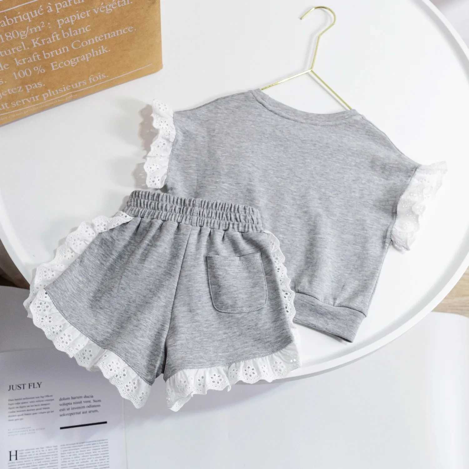 Clothing Sets Summer Clothes For Baby Girls Lace Patchwork T-Shirts And Shorts 2 Pieces Suit Kid Fashion Top Bottom Outfits Tracksuits H241214