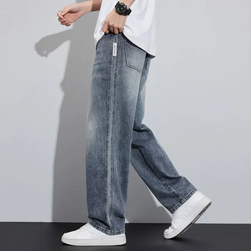 Wide leg fashionable denim jeans for summer and autumn high-quality casual pants for men thin pants loose fit 241210