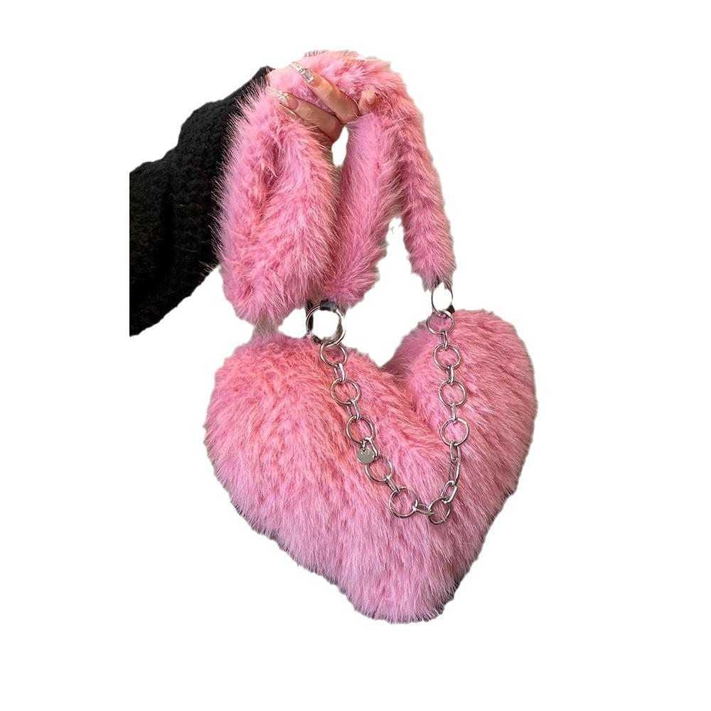 new autumn and winter versatile peach heart crossbody bag imitation fox fur bag womens handbag cute plush small bag