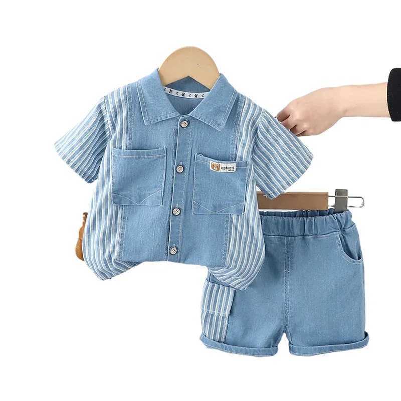 Clothing Sets Summer Kids Boys Clothing Children Casual Denim Short Sleeve Shirt+ Shorts Pant 2Pcs/Set Kids Sportswear Toddler 1 2 3 4 5 Ages H241214