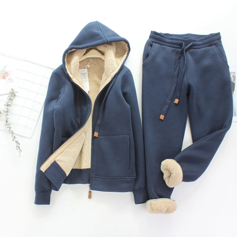 Simple Fashion Sports Casual Suit Womens Autumn Winter Artificial Lamb Wool and Velvet Thickened Hooded Short Coat Pants 241209