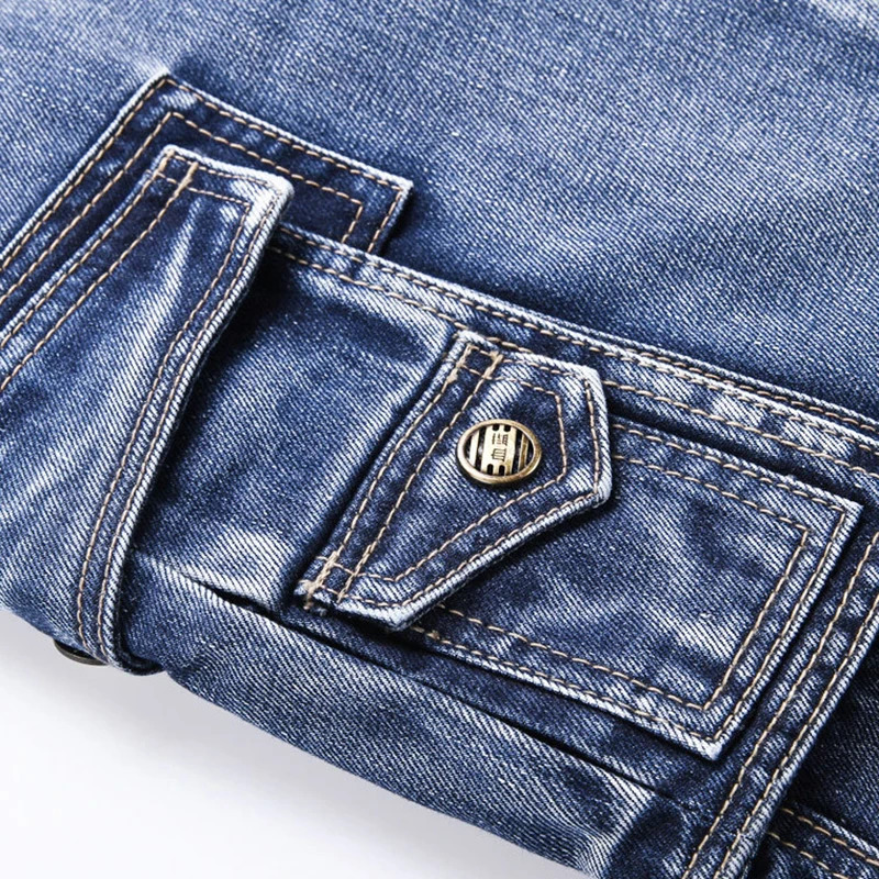 ABOORUN Summer Mens Cargo Denim Shorts Military Multi Pockets Biker Short Jeans for male x1358 241211