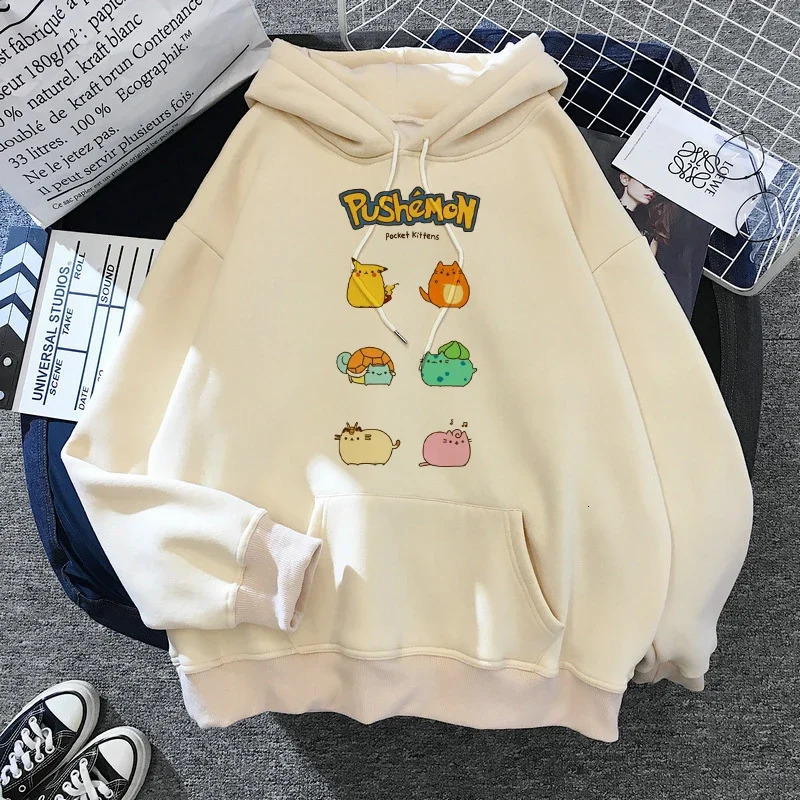 The Cat Hoodie Women Fashion Kawaii Korean Harajuku Sweatshirt Female 90s Cartoon Clothes Female Hood Oversized Girls 241214