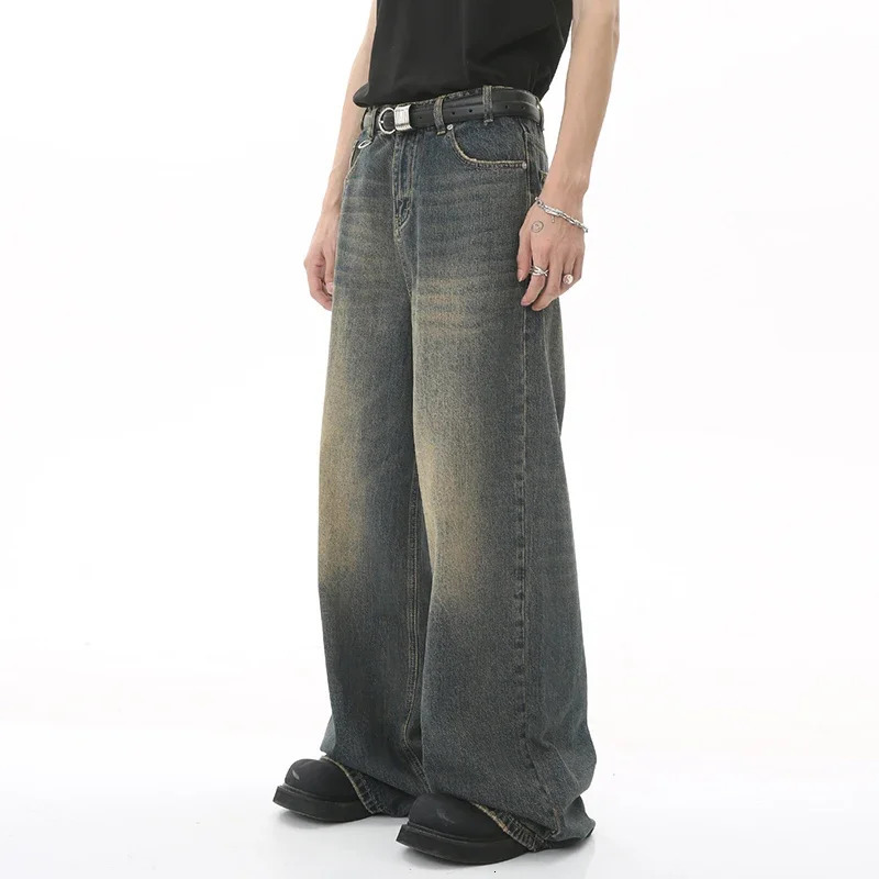 Male Jeans Straight Casual Menwear Loose Wide Leg Trousers Fashion 9C354 Summer Mens Denim Pants Old Blue Washed 241214