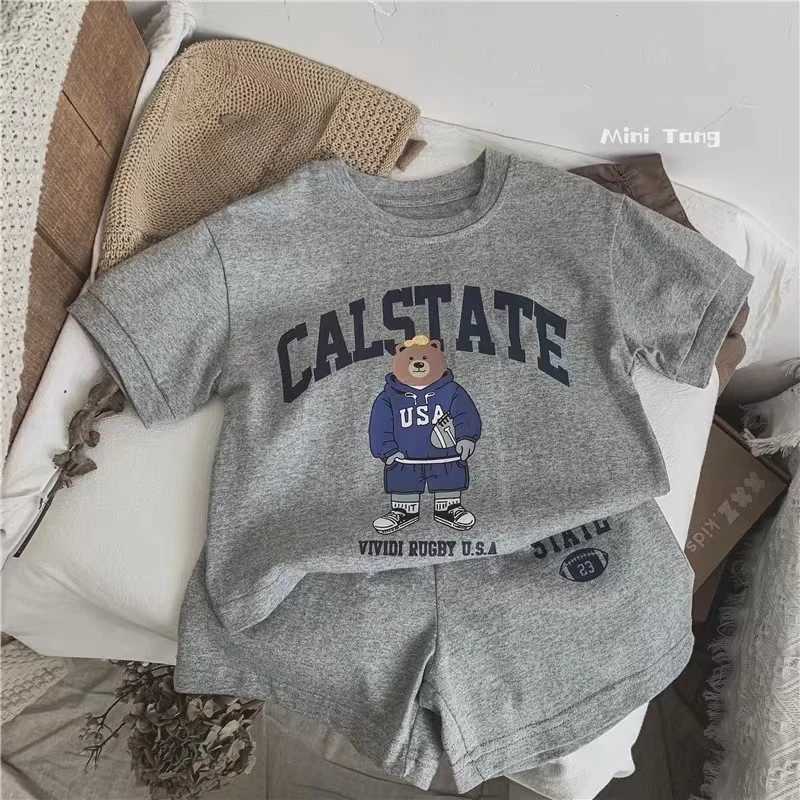 Clothing Sets Summer Baby Clothes Set Children Boy Girl Cartoon Bear Printing T-shirts and Shorts 2pcs Suit Kid Casual Top Bottom Outfits H241214