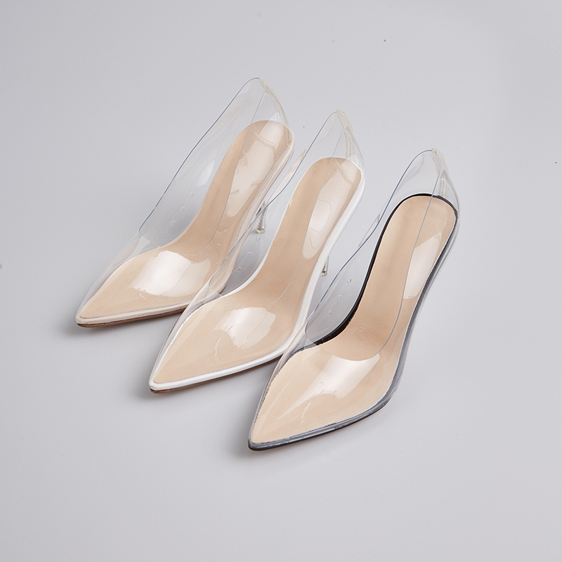 Kcenid Quality Transparent Perspex High Heels Sexy Ladies Pointed Toe Slip On Wedding Party Pumps Women Shoes