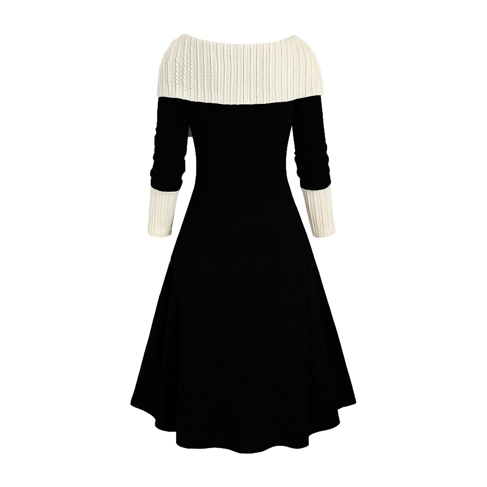 Autumn Longline Patchwork Cable Knitted Panel Full Set Dress Winter Button Cowboy Collar Aline Womens Robe 241212