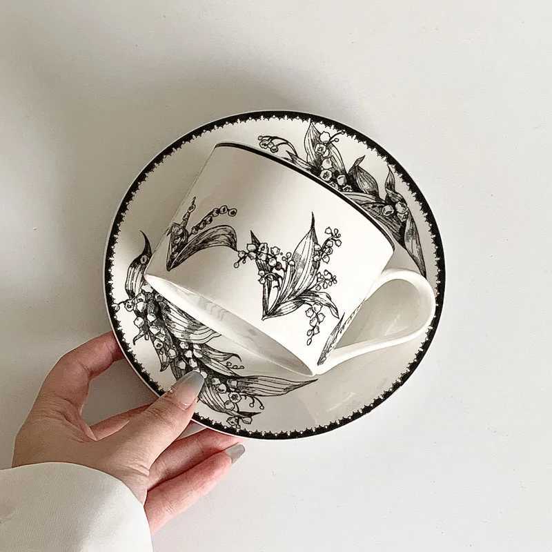 Korean style ceramic coffee cup and sauce set Valley Lily fresh French pastry style cake board desktop software Cbination Y241214