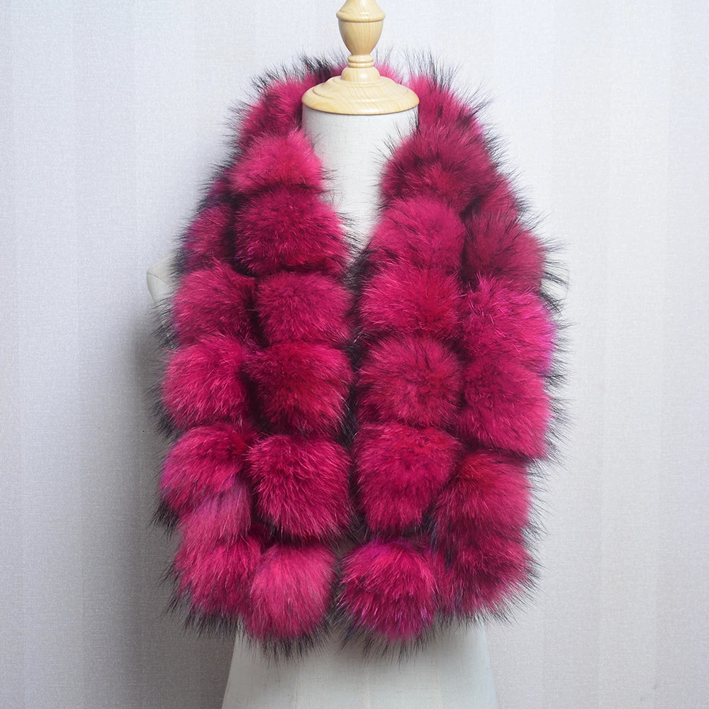Fashionable and fluffy womens real raccoon fur scarf ious winter warm natural leather pancake 241210