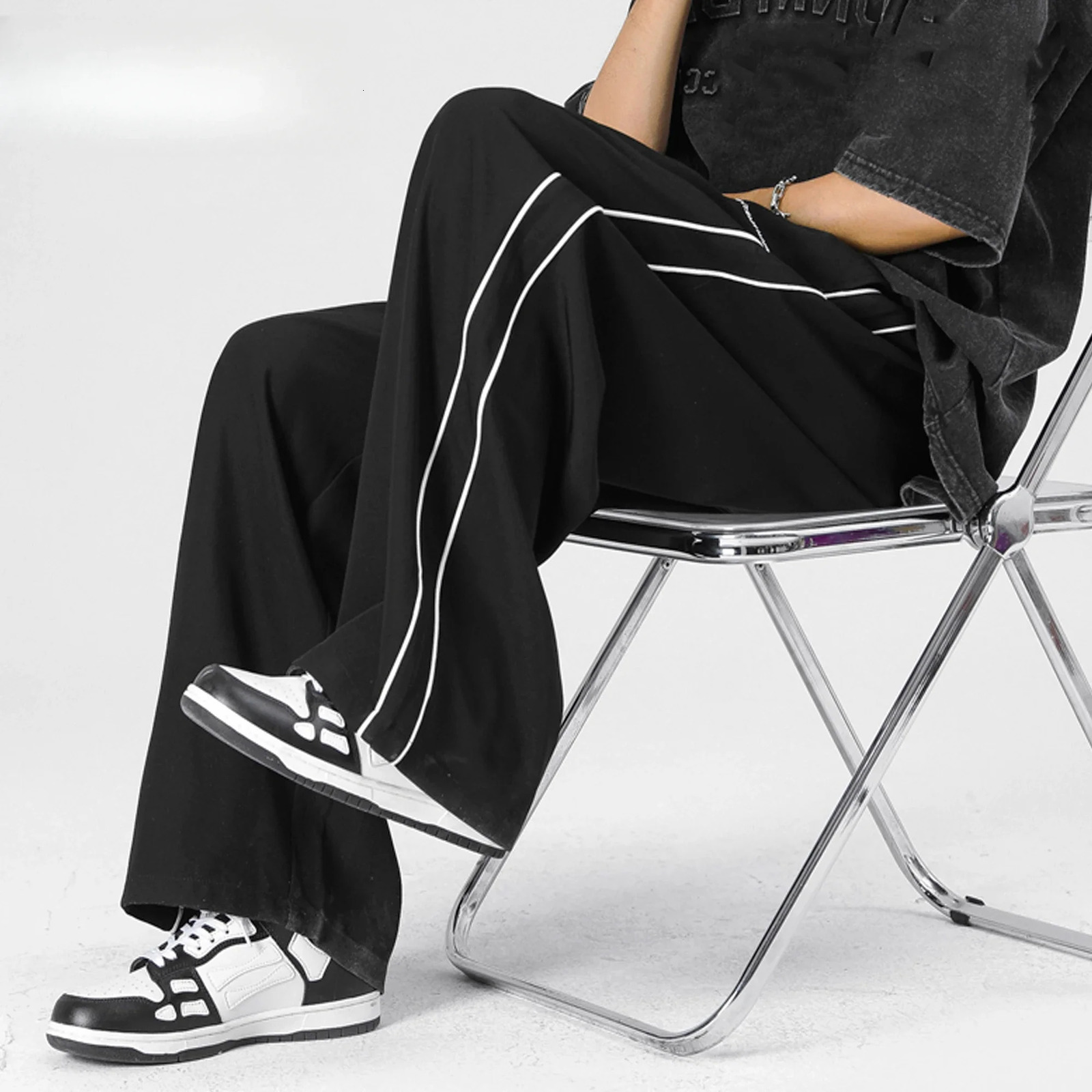 Mens Clothing Summer Striped Sweatpants Track Baggy Wide Pants Jogging Cargo Pants Trousers Men Techwear 241214