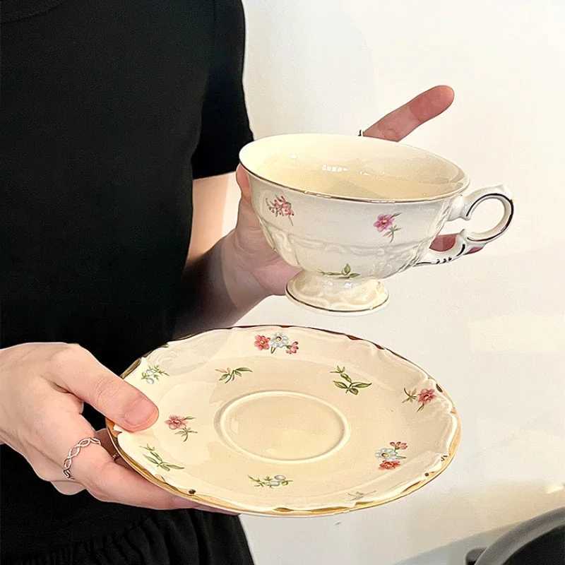 French retro coffee set sauce ceramic baking afternoon tea cup coffee cup sauce 200ml g tray coffee party g Y241214