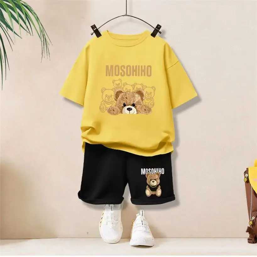 Clothing Sets Summer Baby Girls Clothes Set Children Boy Cartoon Bear T-shirts and Shorts 2pcs Suiy Kid Casual Top Bottom Outfits Tracksuits H241214