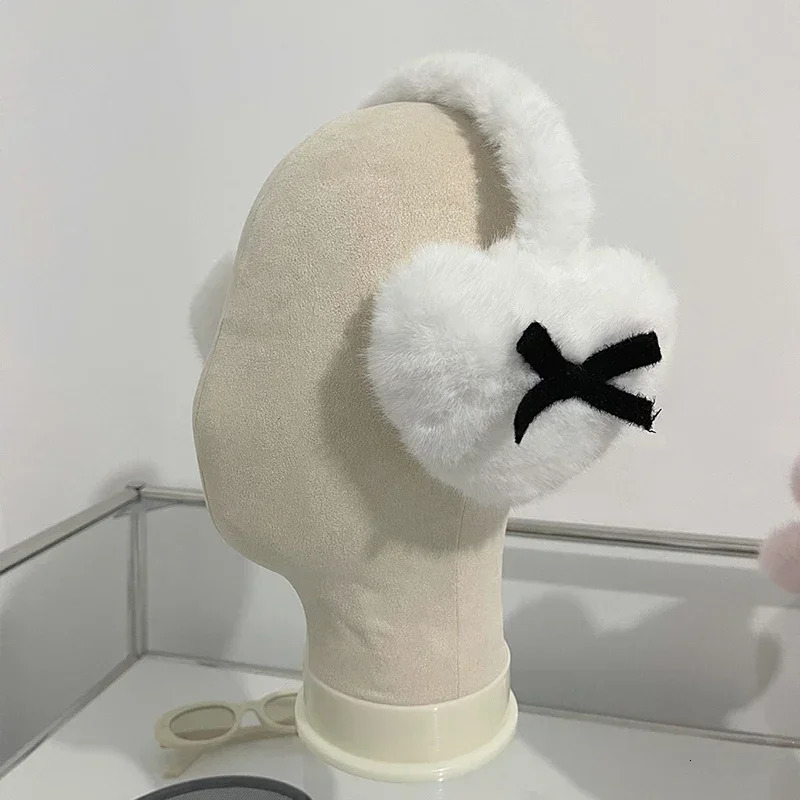 Womens Winter Warm Thick Bow Eartips Kawaii Love Heart Japanese JK Womens Eartips Bicycle Eartips Y2K Accessories 241211