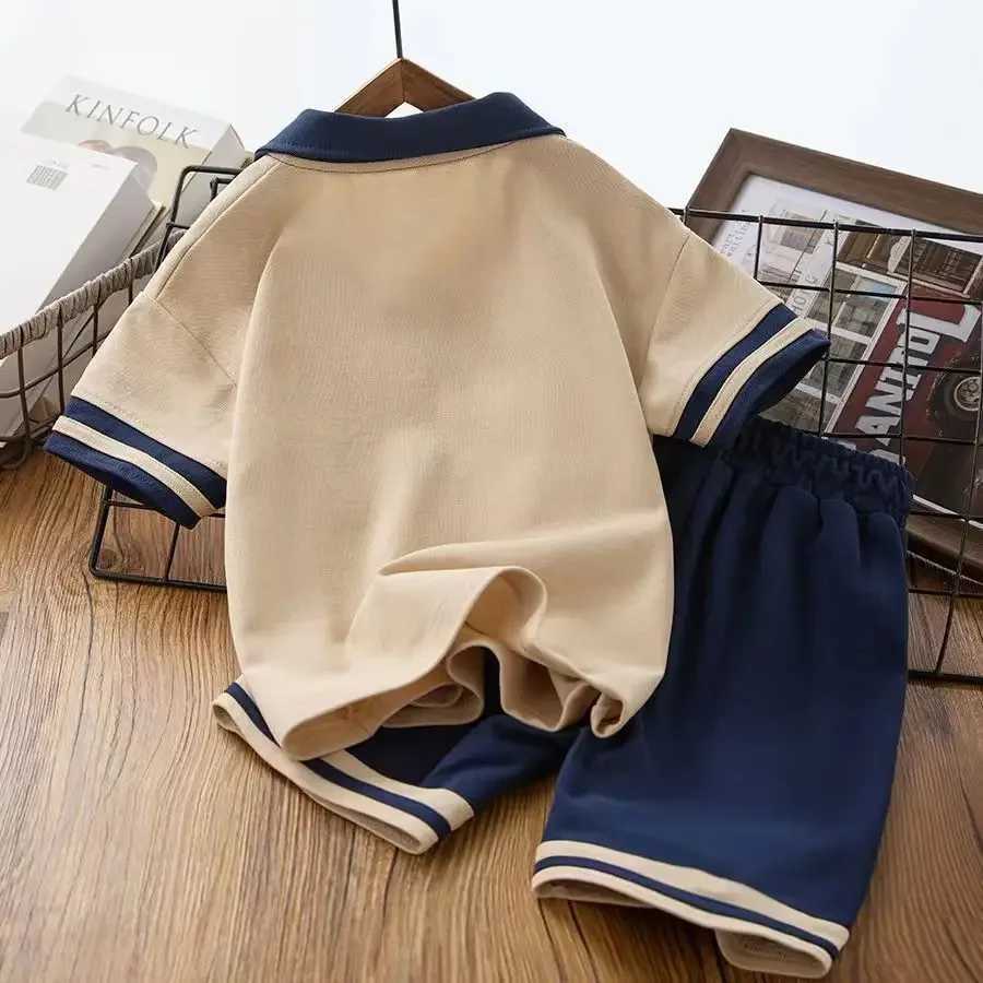 Clothing Sets Summer Children Boy Clothes Set Fashion Lapel T-shirts Top and Shorts Bottom 2 Pieces Suit Kid Short Sleeve Outfits Tracksuits H241214