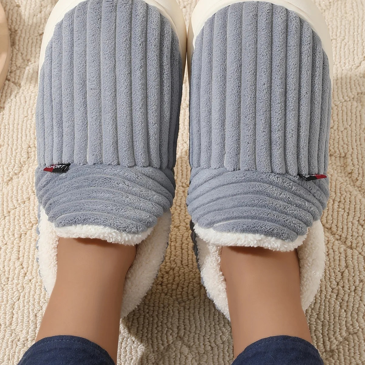 Bebealy Winter Plush Women Slippers Warm Fuzzy Men Outdoor Nonslip Cauasl Fur Shoes Indoor Fluffy House 241214