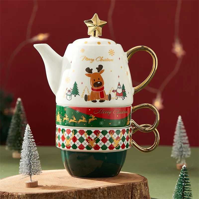 Christmas Ceramic Tea Cup Set with Gift Box Santa Claus/Elk Cartoon Tea Set Coffee Cup Party Decoration Christmas Gift Y241214