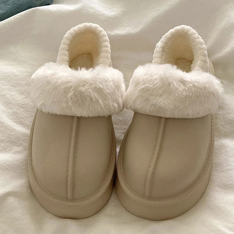 Crestar Winter Women Fuzzy Slippers Outdoor Waterproof Cotton Shoes Warm Fluffy Home Slides Detachable Plush 241214