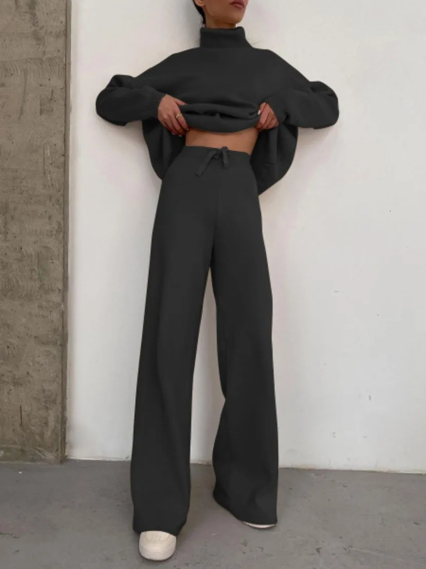 2023 Spring And Autumn Knitted Solid Color Loose Casual TwoPiece Suit 2 Piece Set Outfit Elegant Womens Sets 241203