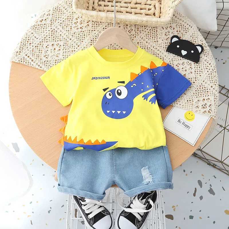 Clothing Sets Kids Outfit Cartoon Dinosaur T-shirt Shorts 2Pcs/Set Fashion Baby Boys Girl Clothing Children Cotton Tracksuits Sport Outwear H241214
