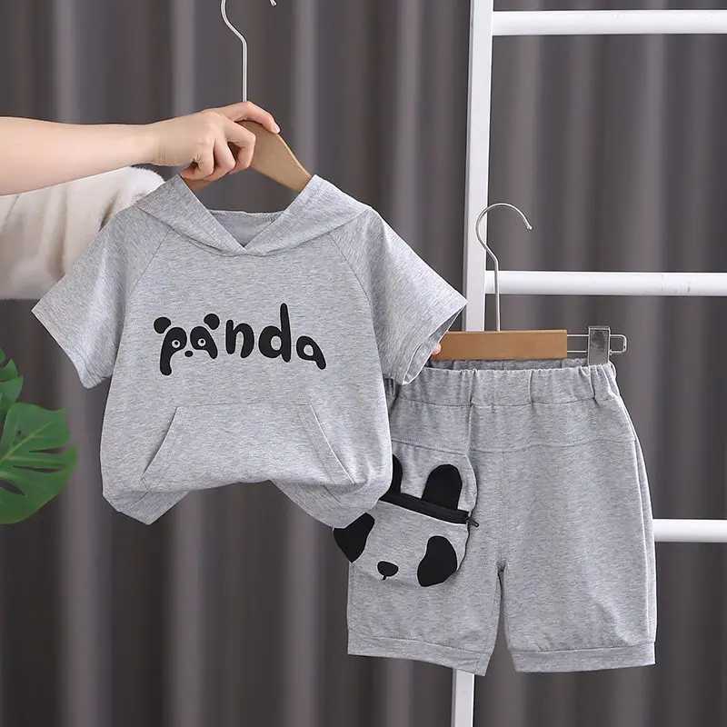 Clothing Sets Summer Children Boys Clothing Kids Cartoon Panda Hooded Shorts 2Pcs/Set Toddler Leisure Sport Suits Cotton Tracksuits 0-5 Years H241214