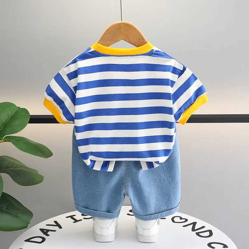 Clothing Sets Kids Boys Girls Summer Clothes Cotton Strips Sports Suit Infant Space T Shirt Shorts Children Clothing Tracksuits Set 0-5 Years H241214