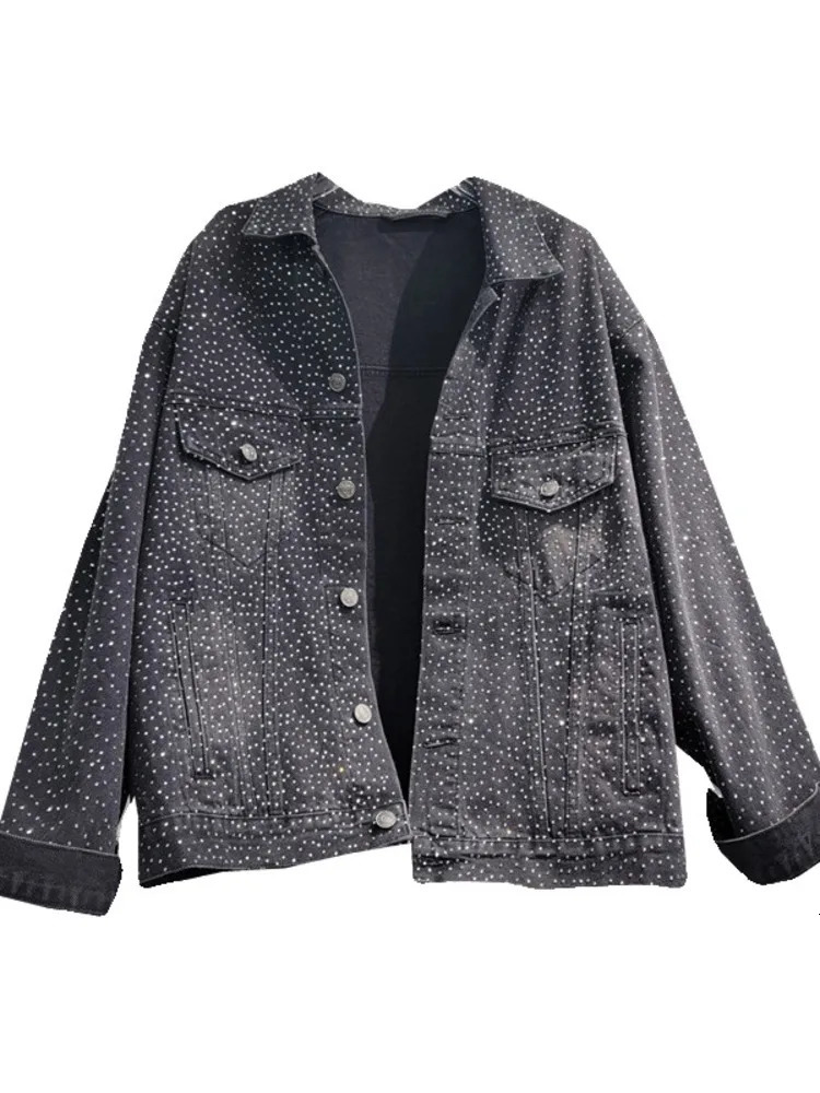 Korean black full set diamond denim womens jacket loose retro washed single bra 2024 spring U8797 241209