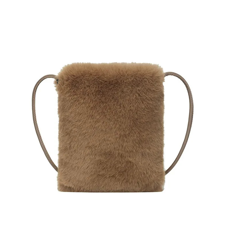 Autumn and Winter Womens Bag Niche Simple and Cute Plush Bag One Shoulder Cross Body Rabbit Hair Makeup Phone Bag 241213
