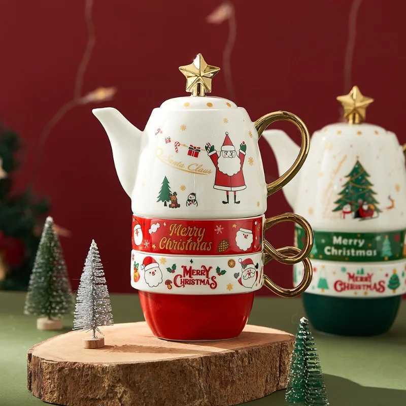 Christmas Ceramic Tea Cup Set with Gift Box Santa Claus/Elk Cartoon Tea Set Coffee Cup Party Decoration Christmas Gift Y241214