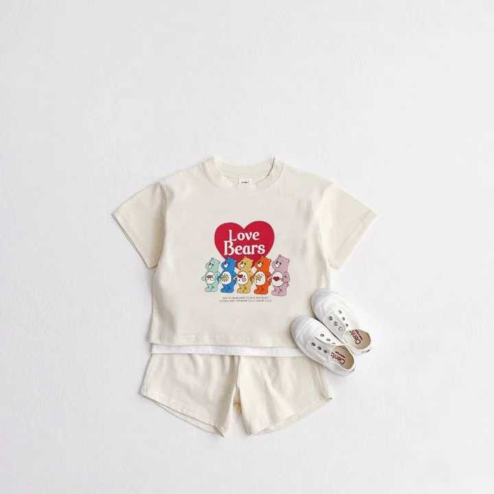 Clothing Sets Summer Childrens Boys Cloths Cartoon Teddy Bear Printed T-shirt And Shorts 2-piece Set For Girls Short Sleeved Top And Bottom H241214