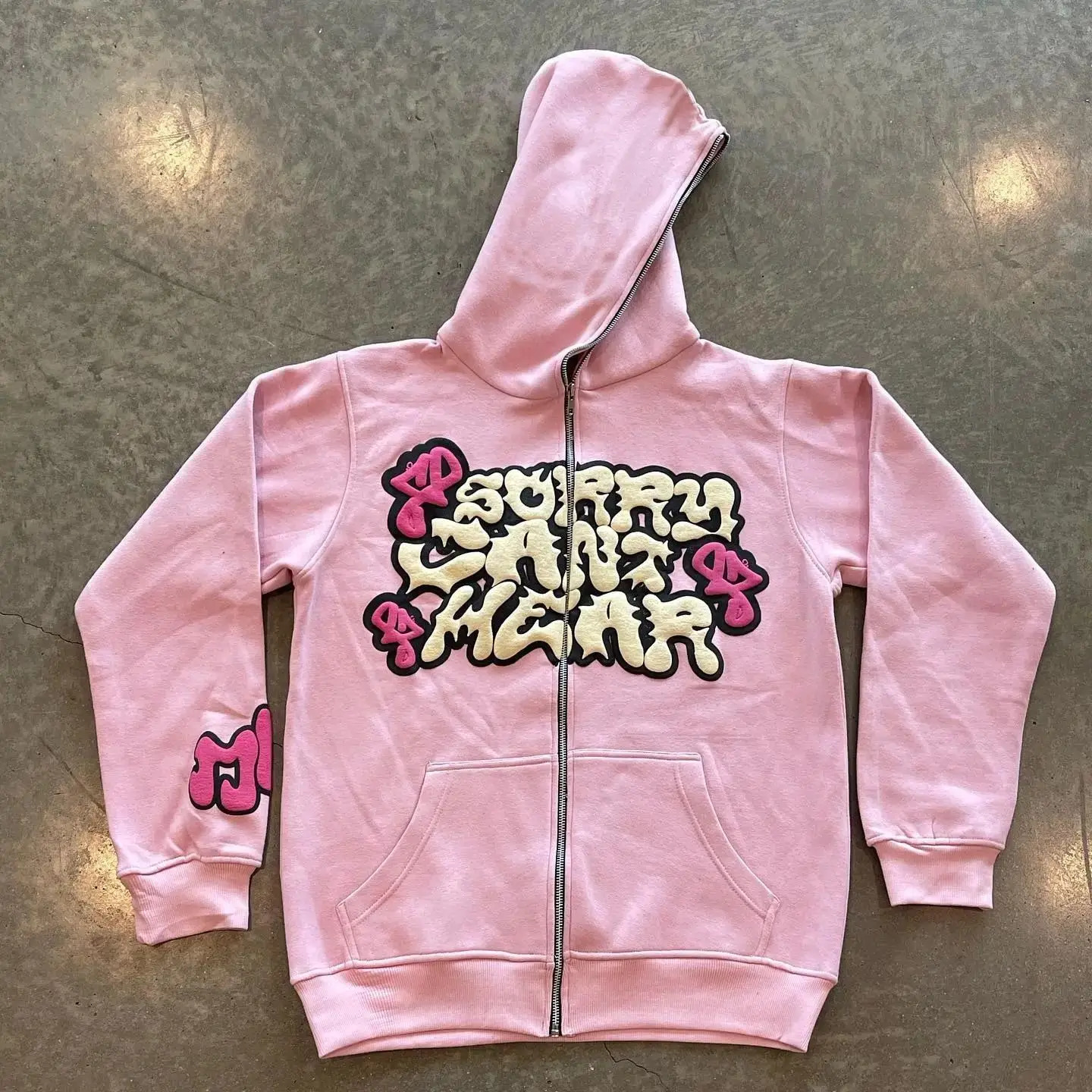 European and American style sports street trend wool top letter printed loose cardigan wool sweater zipper hooded sweater Harajuku 241214