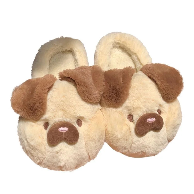 Cute Shaggy Dog Winter Women Slipper Soft Heel Platform Fur Warm Indoor Comfortable Home Fluffy Slippers 241214