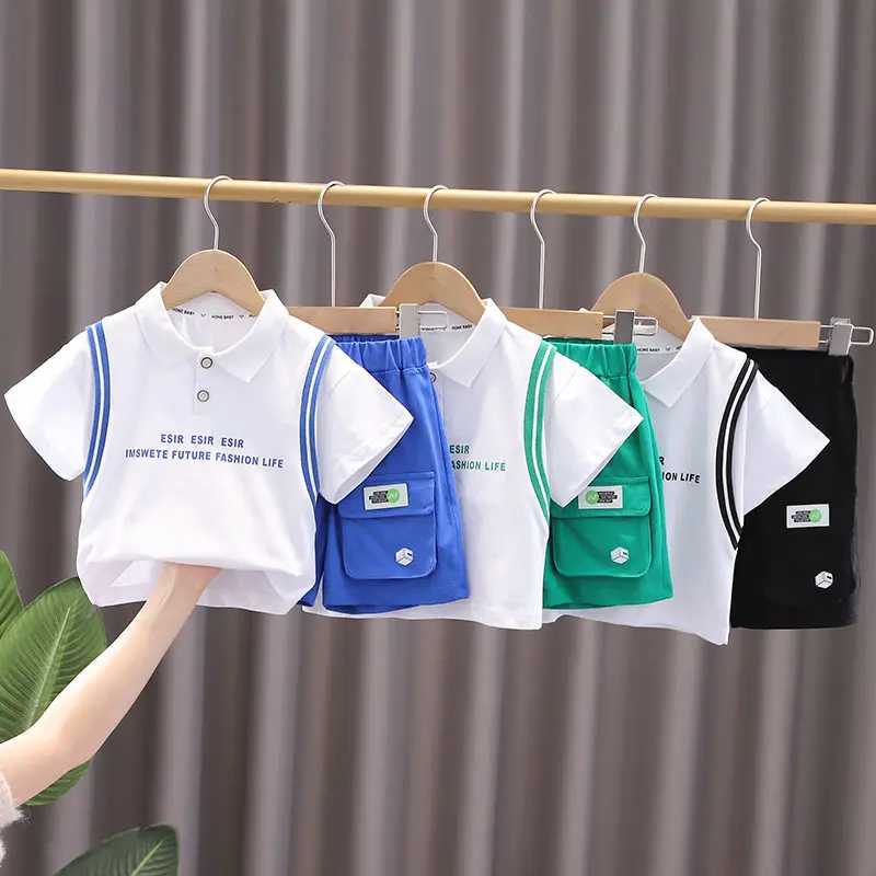 Clothing Sets New Baby Summer Clothing Toddler Children Boy Short Sleeve Cartoon Letters T-shirt Pants Fashion Infant Clothes Set Tracksuit H241214