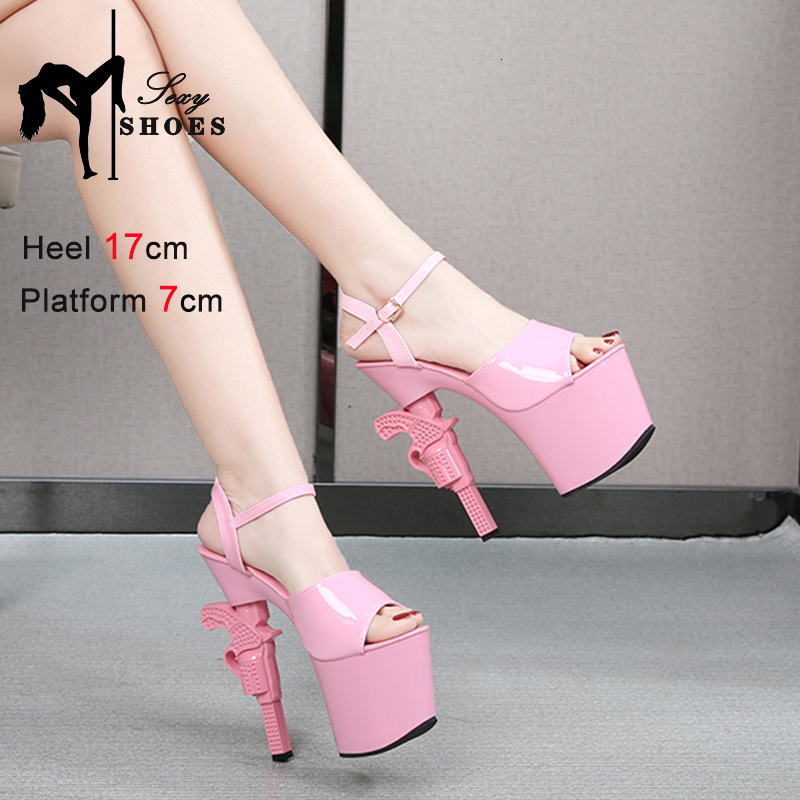 Women's Personality Strange Style Gun Heel Shoes Fashion Platform Model High Heels Ankle CRYSTAL Tassels Design Party Sandals