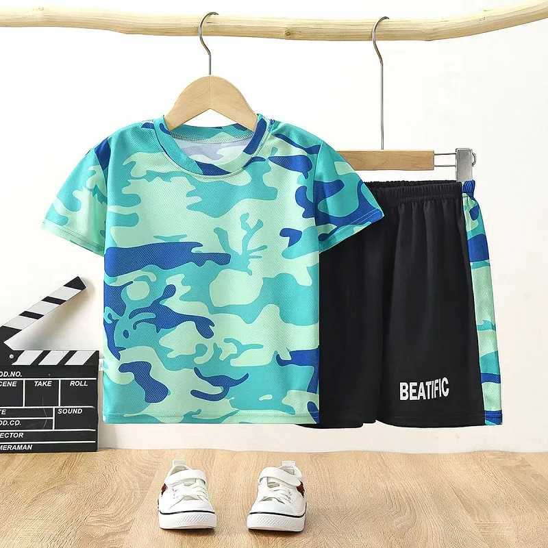Clothing Sets Summer Kid Clothes Set Breathable Quick Drying Featured Print T-shirts and Shorts Suit Children Girls Sport Tracksuits H241214