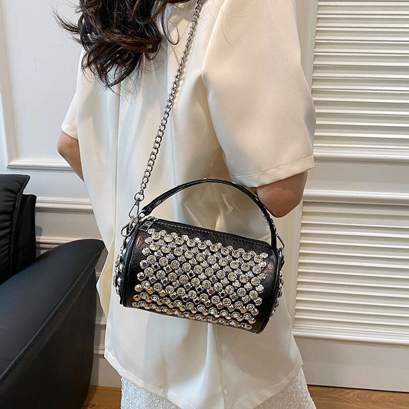 High end fashion versatile rivet small square for women 2024 new personalized and trendy handbag, single shoulder crossbody cylindrical bag