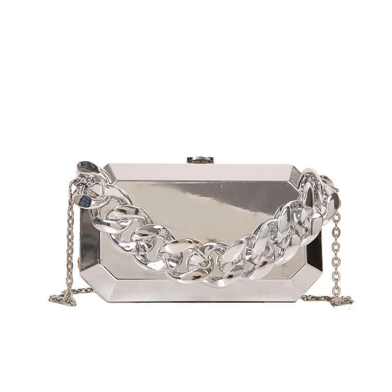 Metal box women's retro niche thick chain acrylic shoulder crossbody ins internet famous mobile phone bag 2024 new style chic elegant clothing