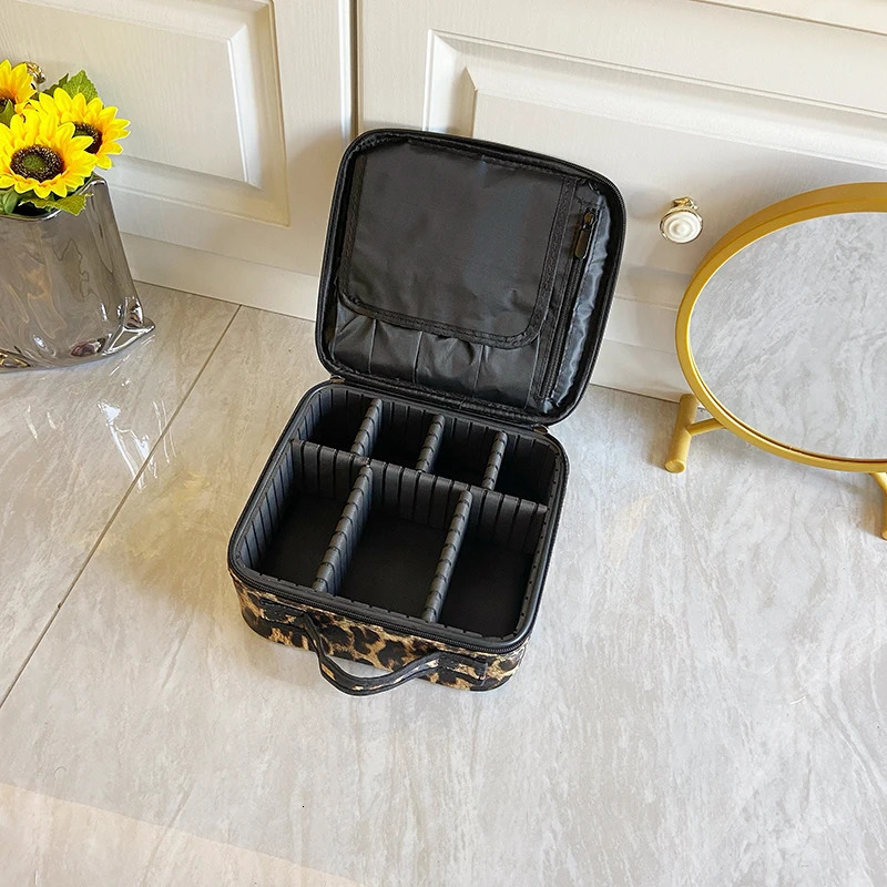 PU Leather Travel Large Capacity Beauty Makeup Box Leopard Waterproof Makeup Bag 241223