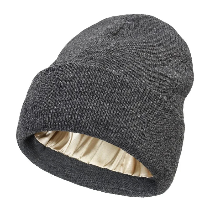 womens knitted hat fluffy winter silk satin knitted hat womens thick hat warm bean hat 241211