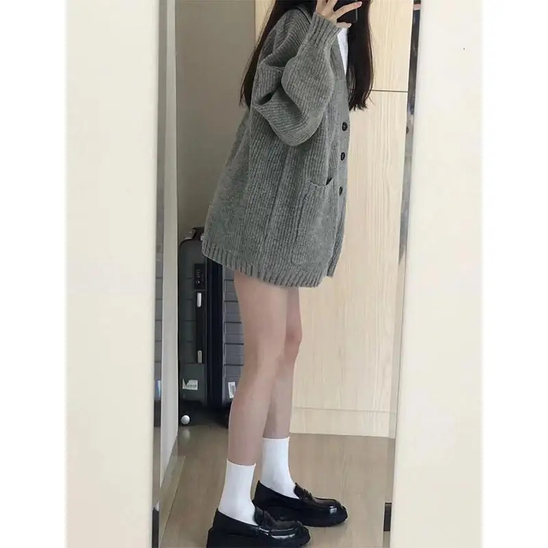 Cardigan Knitted Gray Sweater Jacket Spring and Autumn Womens Clothing French Casual High-end Womens Top 241214