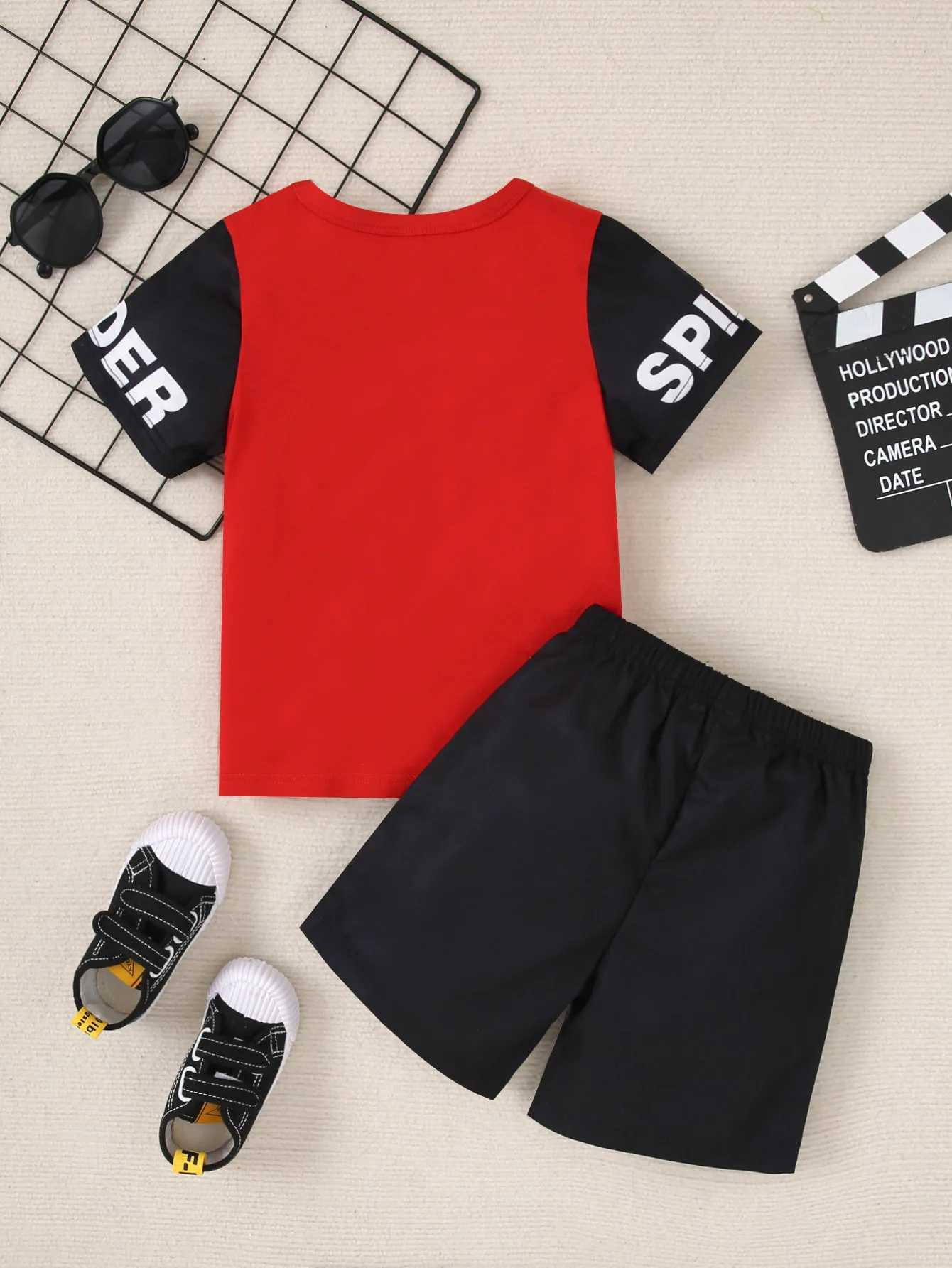 Clothing Sets Summer Baby Boy Girls Clothes Set Red Spider Patchwork T-shirts And Shorts Suit Kid Children Short Sleeve Top Bottom Outfits H241214