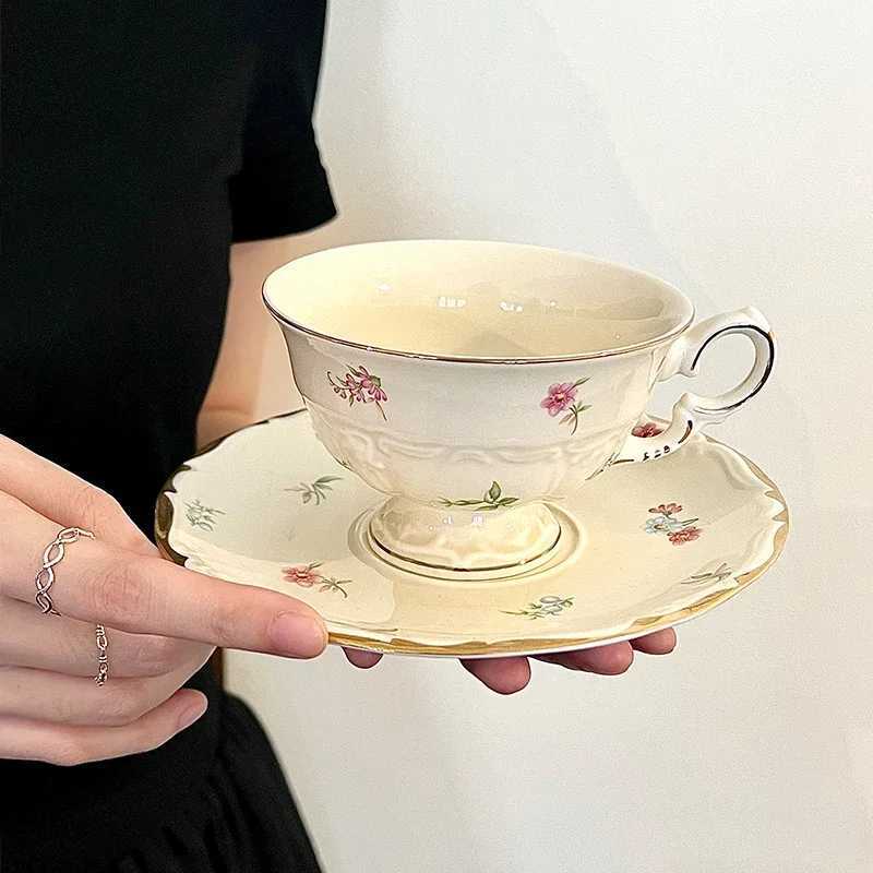 French retro coffee set sauce ceramic baking afternoon tea cup coffee cup sauce 200ml g tray coffee party g Y241214